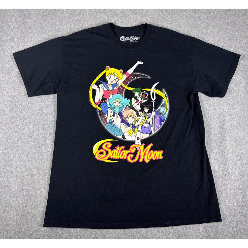 Sailor Moon Black Graphic Crewneck Short Sleeve‎ Anime Cartoon T-Shirt Large